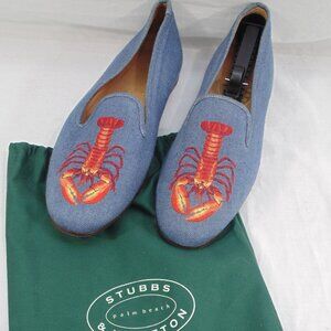Rare Stubbs & Wootton Blue Linen Lobster Loafers Slip On Shoes Men's 11